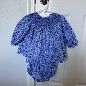 Blue Floral Smocked Baby Top & Bloomers